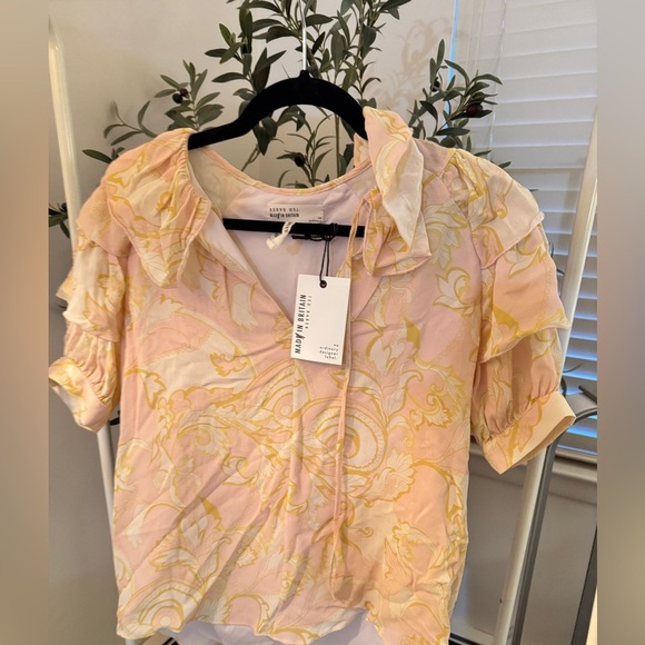 Ted Baker London Cream Puff Sleeve Paisley Ruffled Blouse - Picture 13 of 16